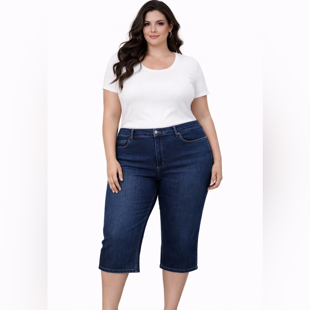 Woman Within Blue Ankle Cropped Capri Jeans 24W